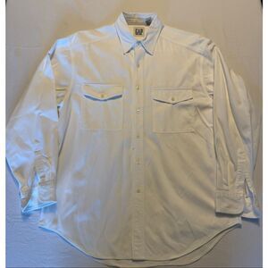 Gap Classic Button Down Shirt | White Ribbed Cotton | Long Sleeve | Size M